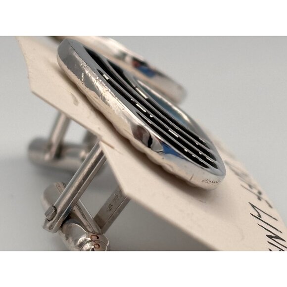 Speidel Cuff Links Silver Tone With Black & Blue Abstract Design MCM - Picture 4 of 4